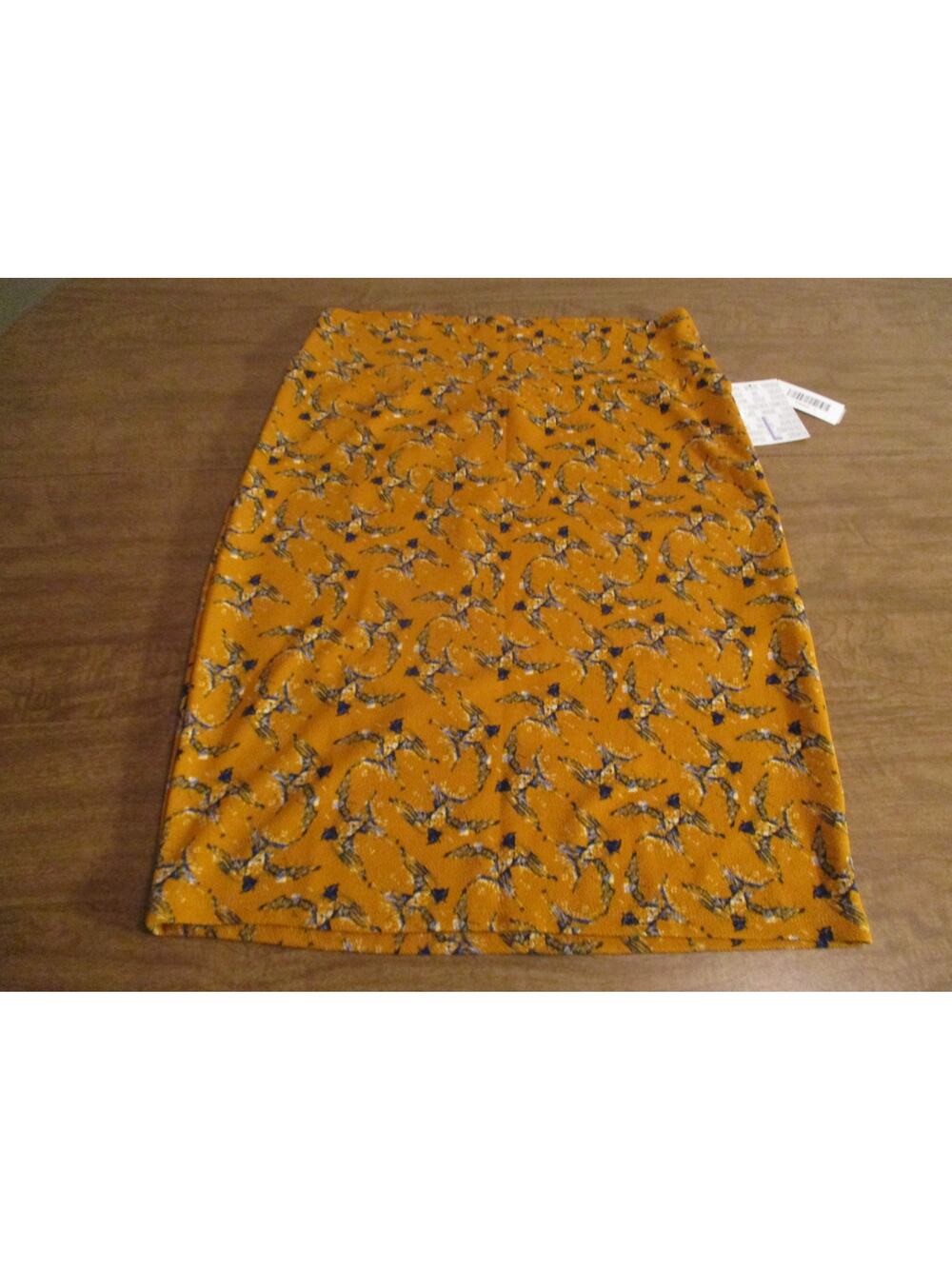 LULAROE CASSIE PULL ON SKIRT MULTI COLOR YELLOW BLUE BIRD SIZE LARGE